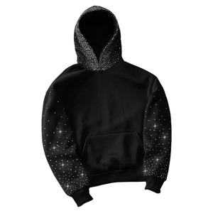 Sudadera con capucha para hombre con diamantes de imitación, ropa de calle, capucha y mangas con tachuelas de cristal, sudaderas con capucha de invierno con logotipo personalizado de gran tamaño 500GSM - Product Image 1