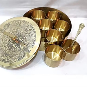 Elegant Traditional Round Metal Masala <b>Box</b> with <b>Clear</b> <b>Lids</b> for Herb Spice Tools for Wedding Festive <b>Gifting</b> Home Restaurant Use - Product Image 1