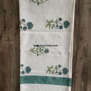 Hand <b>Block</b> Printed 100% Cotton <b>Waffle</b> Fabric Floral Pattern Quick-Dry Eco-Friendly Bath Towel for Beach Use - Product Image 3