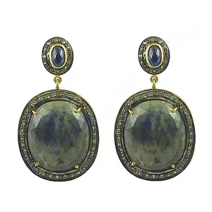 Pendientes de Mujer con Zafiro y Diamantes, Chapados en Oro, Joyería de Moda - Product Image 3