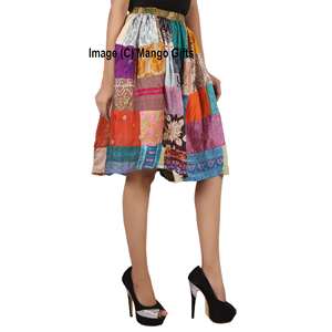 Indian Silk Sari Patchwork <b>Boho</b> Girls <b>Skirt</b> Elastic Comfortable Breathable Chiffon Vintage Clothing Fashion Wear for Hippy - Product Image 2