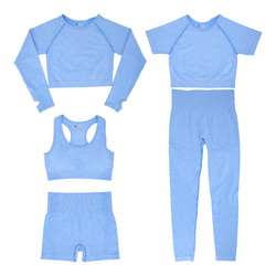 Ensemble de sport 2 pièces sans couture en Spandex/Nylon pour femme, anti-transpiration, sexy, pour l'entraînement et les activités de plein air, avec pantalon taille haute et soutien-gorge - Product Image 2