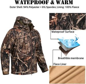 <b>Men's</b> High Quality Waterproof Winter Hunting <b>Jacket</b> Windproof Insulated Front Zip-Up Inner Fleece Tactical Suit Print Pattern - Product Image 3