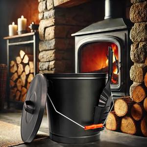 Black coated iron <b>coal</b> bucket with sturdy carrying handle and wide top great for ash storage in rustic or vintage homes - Product Image 5