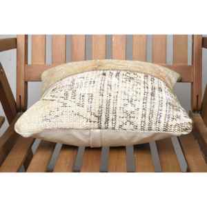 Beige Wool Kilim Patchwork Pillow 14x14 Inch Luxury Vintage <b>Fluffy</b> Embroidered Rustic Throw Pillow for <b>Bedding</b> or Floor Use - Product Image 5