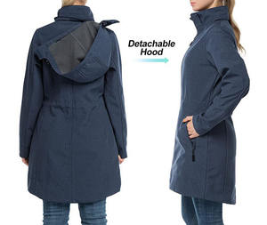 Chaqueta Softshell de estilo urbano para mujer hecha a medida OEM abrigo largo con capucha con cremallera bidireccional y patrón sólido tela de lana suave - Product Image 2