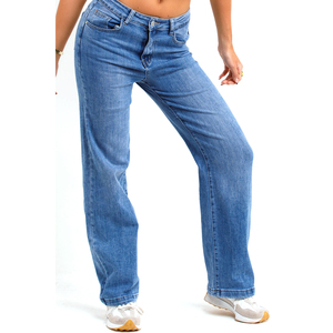 Recién llegado, pantalones vaqueros para hombre, 100% algodón, alta calidad, lavado ligero, ajuste holgado, cintura elástica, estilo frontal plano, personalizable - Product Image 1