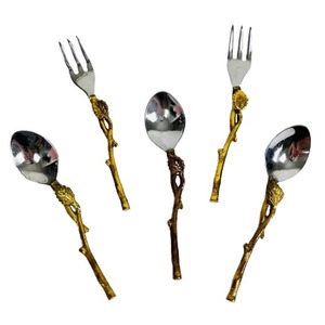 Couverts en acier inoxydable à revêtement de couleur noire et poignée de designer, couverts allant au lave-vaisselle pour la maison et le mariage, lot de 5 pièces - Product Image 2