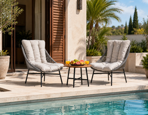 Outdoor Rattan Furniture Set with Teak Wood <b>Table</b> for <b>Balcony</b> Patio Garden 2-Seater - Product Image 1