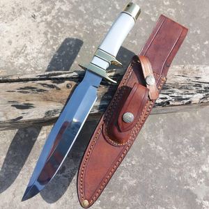 Couteau de chasse poli à succès |   Garde en laiton à manche blanc avec étui en cuir - Product Image 4