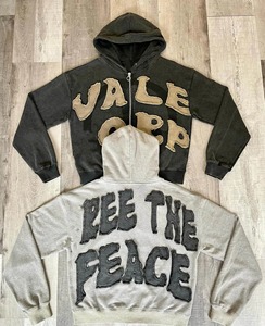 Survêtement unisexe personnalisé délavé à l'acide avec fermeture éclair, grande taille, effet vieilli, patch brodé, streetwear, sweat à capuche évasé brut, hiver - Product Image 2