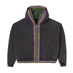 Sportish Impex Custom 450 GSM Cotton Color Block Zip-Up Hoodie Men | Vintage Stone Acid Wash Heavyweight Hooded <b>Jacket</b> - Product Image 6