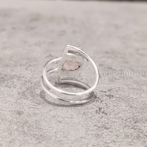 Grossiste Bijoux en pierre brute Bague pour femme Quartz rose brut naturel Pierre précieuse Pierre de naissance d'avril Bague en argent sterling 925 à double bande - Product Image 5