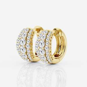 ต่างหูห่วงสามแถวประดับเพชรโมอิสซาไนต์ทรงกลมทอง 14K - Product Image 4
