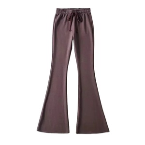 Pantalones de chándal acampanados de algodón informales para mujer de talla grande Snuggly Fleece Transpirable Cintura con cordón con diseño acampanado liso fresco - Product Image 4