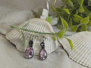 Boucles d'oreilles en Kunzite et Améthyste, pierres précieuses, argent sterling 925 plaqué or, faites à la main, bijoux mignons, pierre de naissance d'octobre, cadeau pour femme - Product Image 4
