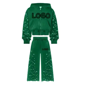 Chándal de hombre con cremallera y diamantes de imitación desgastados de gran tamaño, ropa deportiva holgada Vintage para invierno de los fabricantes - Product Image 3