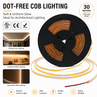 UL ETL Süper Uzun COB Şerit 30m DC48V Sıcak Beyaz 10MM Kesilebilir Kısılabilir Yumuşak Düzgün Işıltılı COB LED Şerit Işık İç Mekan Kullanımı İçin
