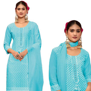 Adults' Chinnon <b>Kurti</b> Salwar Kameez Set Shifli Handwork Including Dupatta Quick Dry All Seasons Party Wear Indian Pakistani - Product Image 1