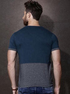 Men Navy & Blue Melange <b>Colour</b> <b>Blocked</b> Round Neck 100% Cotton Knitted Breathable Eco-Friendly T-shirt Manufacturer by EVERGLOW - Product Image 4
