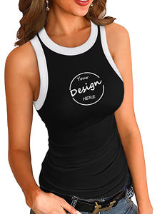 Camisetas sin mangas lisas con estampado personalizado de diamantes de imitación para mujer, camisetas sin mangas de material de algodón para verano, camisetas sin mangas ajustadas de punto acanalado para mujer - Product Image 3