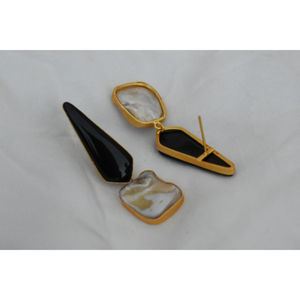 Pendientes de latón con piedra chapada en oro para niñas y mujeres, aretes de tuerca hechos a mano, a la última moda, novedad - Product Image 3