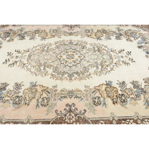 Vintage Turkish Rug Beige <b>Brown</b> 6.6 X 9.8 ft Classic Large Area Patchwork Pattern <b>Wool</b> Material Latex Backing for Teens Hallway - Product Image 5
