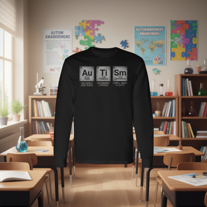 เสื้อยืดแขนยาวผู้ชายแบบตารางธาตุเพื่อสร้างความตระหนักรู้เกี่ยวกับออทิสติก - Product Image 3