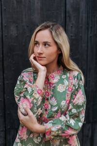 เดรสลายดอกไม้สไตล์โบฮีเมียนของ Eden Brown ผ้าฝ้ายแท้พิมพ์ลายด้วยมือ สำหรับใส่ลำลองในฤดูร้อน แฟชั่นที่เป็นมิตรต่อสิ่งแวดล้อม - Product Image 2