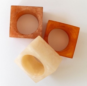 Elegant oval Amber Swirl Resin Napkin Rings Set of Four Flat Wide Design Custom Made Table Styling Accessory for Dining Wedding - Product Image 3
