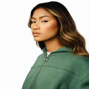 65% coton 35% Polyester recadrée athlétisme Club pleine fermeture éclair capuche course vert femmes survêtement haut à capuche - Product Image 4
