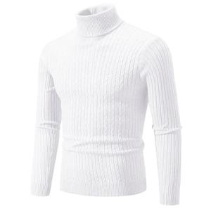 Jersey de cuello alto para hombre, suéter de punto, 100% de algodón, ropa cálida informal de invierno, nueva tendencia, teñido liso - Product Image 2