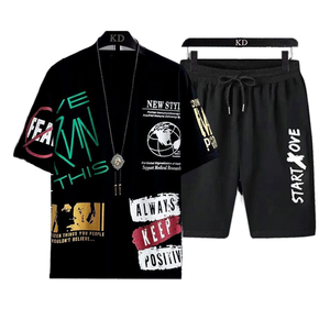 2025 hommes haute qualité coton t-shirt Shorts deux pièces ensemble mode imprimé T-Shirt Shorts col rond manches courtes deux pièces ensemble - Product Image 6