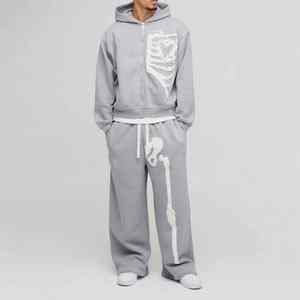 2025 hommes de haute qualité Jogging Flare pantalon avec bouffée impression Logo personnalisé à capuche Streetwear survêtement hiver cordon fermeture - Product Image 1