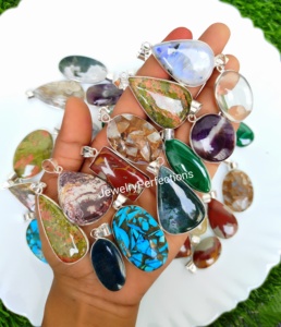 Colgantes de bisel de piedras preciosas de mezcla natural, piedra lunar chapada en plata 925, encaje loco, rutilo dorado, collar de malaquita, joyería para mujer - Product Image 3