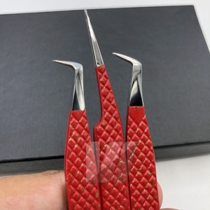 Pinzas de pestañas con logotipo personalizado de alta calidad, pinzas de extensión de pestañas con punta de volumen granate clásicas de acero inoxidable sostenible - Product Image 4