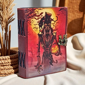 Diario de cuero de Halloween impreso con espantapájaros, libro de hechizos de bruja gótico hecho a mano, diario Vintage y cuaderno de bocetos de tapa dura de terror - Product Image 3