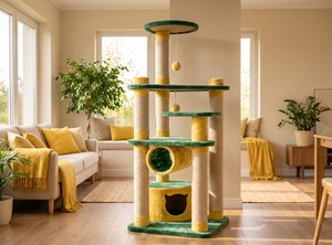 Arbre à chat Amistar Classic Sunny Forest de haute qualité, en fausse fourrure, avec griffoir en bois, écologique, pour chats et chatons de toutes tailles - Product Image 3