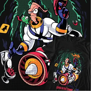T-shirt de jeu vidéo Earthworm Jim, maillot personnalisé, 100% coton, style coupé-cousu compressé, motif, poids du tissu 220 g/m², 240 g/m², 180 g/m² - Product Image 4