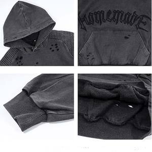 Sudadera con capucha de algodón pesado de gran tamaño desgastada Vintage para hombre logotipo personalizado 3D ropa patrón estampado liso teñido invierno - Product Image 3