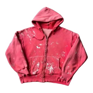Sudadera con capucha vintage desgastada con cremallera, al por mayor, estilo oversize con salpicaduras de pintura, color personalizado, pedido a granel, ropa de moda urbana - Product Image 1