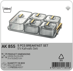 Ensemble de 5 plateaux de service pour le petit-déjeuner en plastique PS moderne sans BPA, contenants de stockage alimentaire transparents de 350 ml avec poignée dorée pour la cuisine - Product Image 2