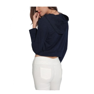 Vente en gros 2024 Crop Tops Sweats à capuche côtelés Logo personnalisé Plain 100% Cotton Tech Fleece Streetwear Sweats à capuche imprimés - Product Image 5