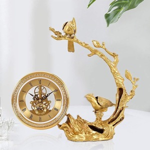 Luxe oiseau et arbre Design or horloge pièce maîtresse élégante Sculpture décorative pour bureau à domicile cadeau de mariage décor de Table - Product Image 5