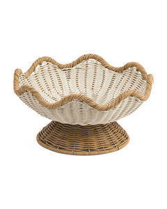 Bol de piédestal en rotin tissé à la main panier de fruits en osier décoratif avec bord festonné pour la cuisine à manger Boho décor à la maison rustique - Product Image 1
