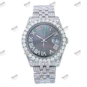 Nueva llegada 36mm número romano analógico negro Dial reloj de lujo totalmente helado Moissanite diamante Unisex estilo HipHop todas las ocasiones - Product Image 3