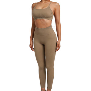 Ensemble de yoga 2 pièces pour femme, respirant, en Spandex/Polyester de haute qualité, tenue de sport ajustée, taille élastique, longueur intégrale - Product Image 1