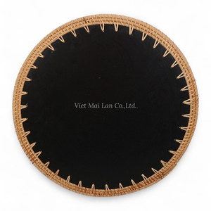 Plateau de service classique bohème en rotin fait à la main avec nacre pour la cuisine, l'utilisation au restaurant et l'affichage sur table - Product Image 3