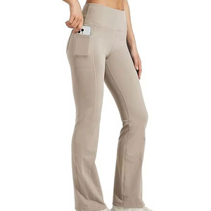 Hot Selling Best Price Women's Flare <b>Legging</b> High Waisted Compression Tight Push <b>Pockets</b> Full Length Solid Color Eco-Friendly - Product Image 1