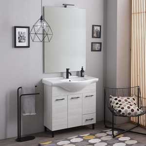 85cm White Oak Floor-Standing Bathroom Cabinet with 3 <b>Doors</b> <b>Mirror</b> and Ravenna Lamp Elegant Bathroom Sets - Product Image 1